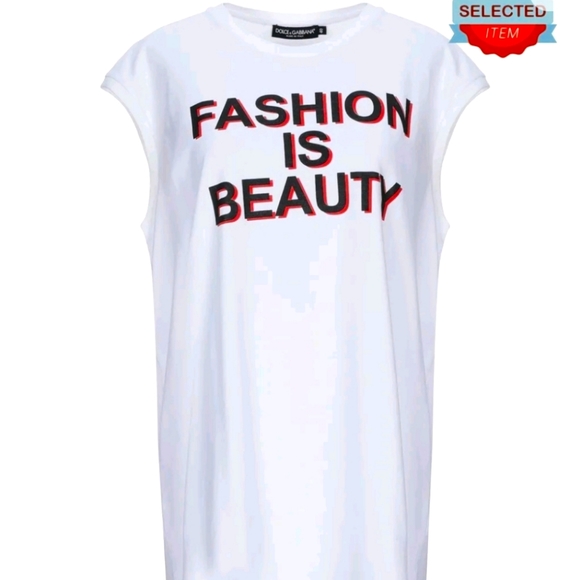 DOLCE & GABBANA T-Shirt XS Print Front 'FASHION IS BEAUTY' RRP€220 made in 🇮🇹 - Picture 1 of 4